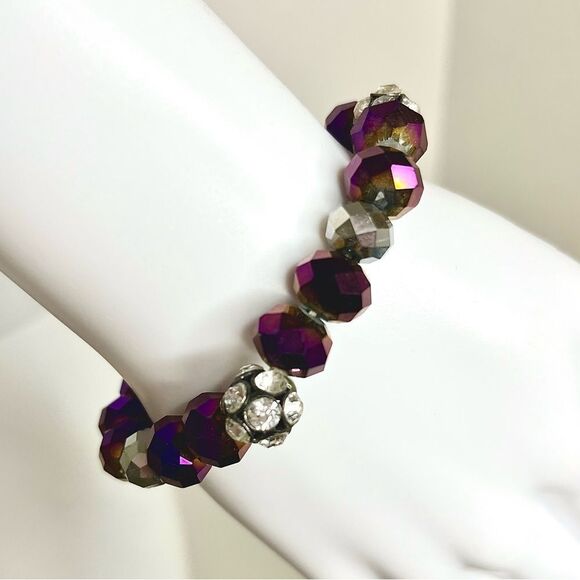 Elegant Purple and Silver Beaded Bracelet - Picture 1 of 2